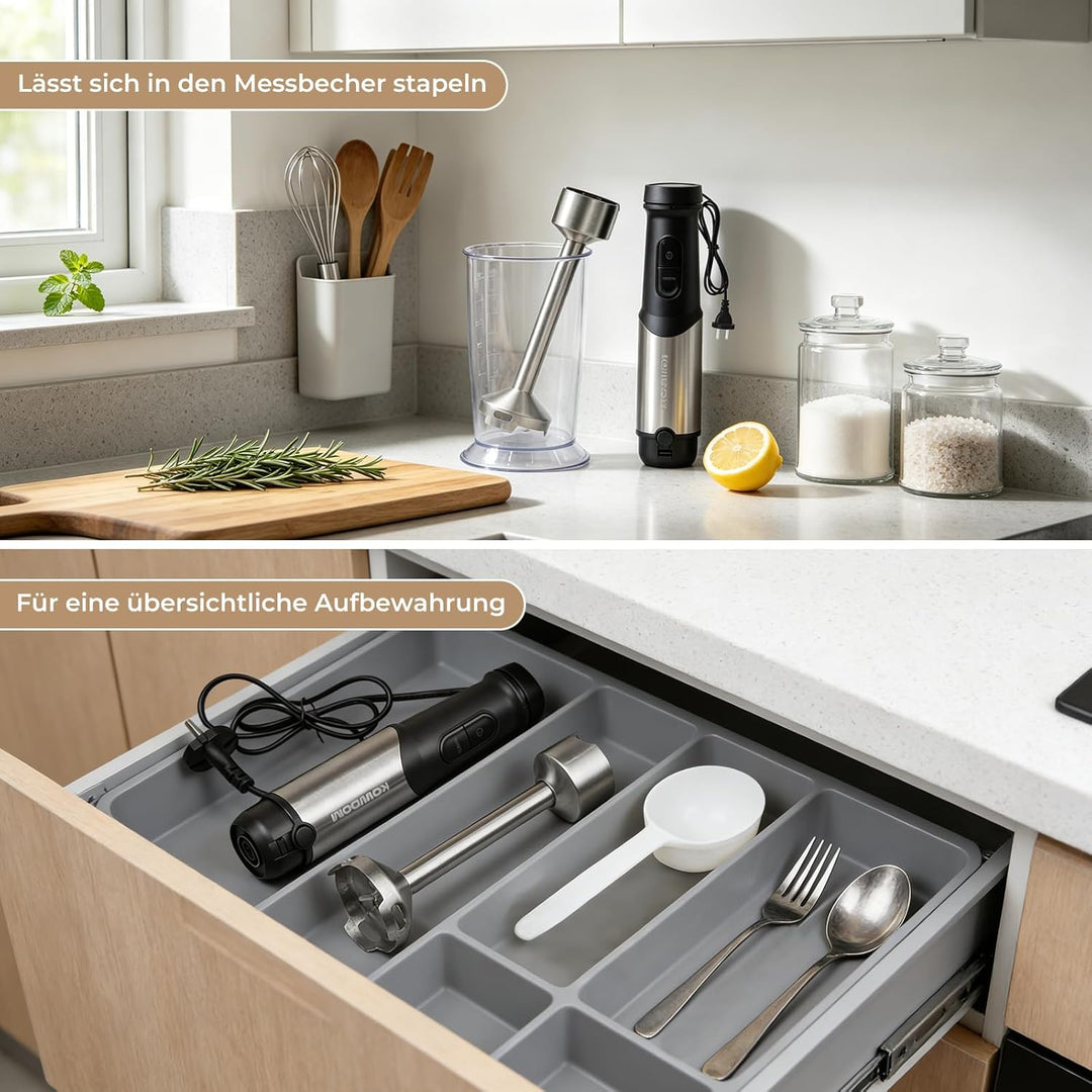 Stabmixer Set, Edelstahl Pürierstab für Suppen, Babybrei & Sossen | 12 Geschwindigkeitsstufen + Turb