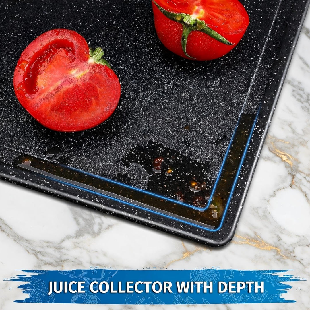 DIFULI Schneidebrett Set 3-teilig Granitoptik, 100% Rutschfeste Aufkleber und Saftkanal, BPA-Free, m