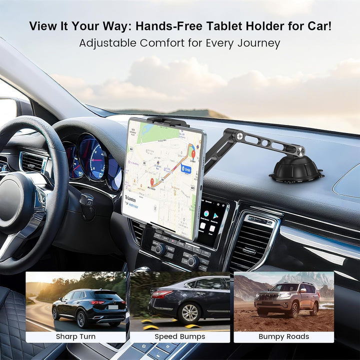 PLDHPRO Tablet Halterung Auto Vorne, Aluminium Arm iPad Halterung Saugnapf, Verstellbare Tablethalte