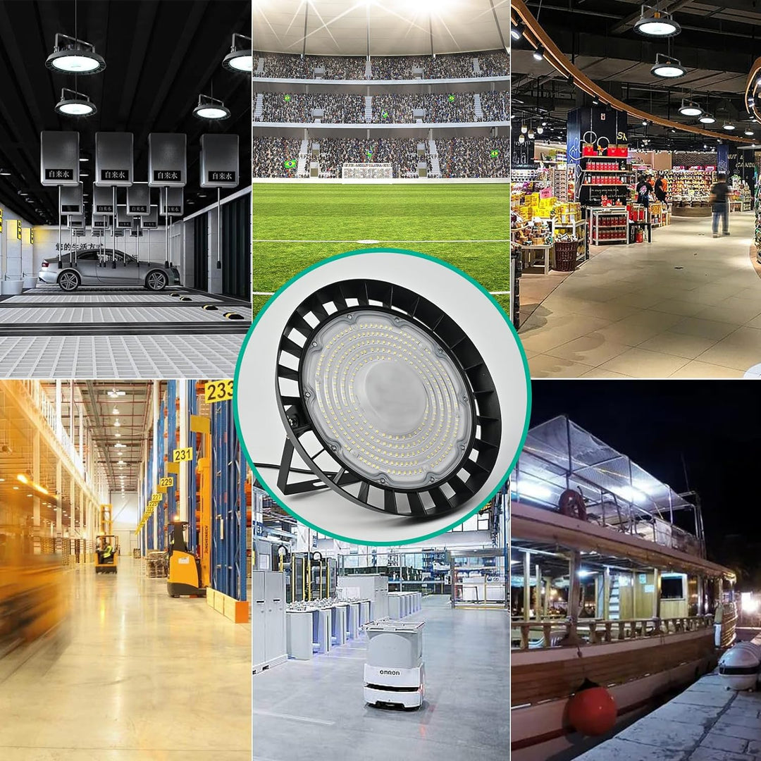 300W UFO LED Industrielampe Hallenstrahler, 6000K Kaltweiss Hallenbeleuchtung Abstrahlwinkel 120°, I