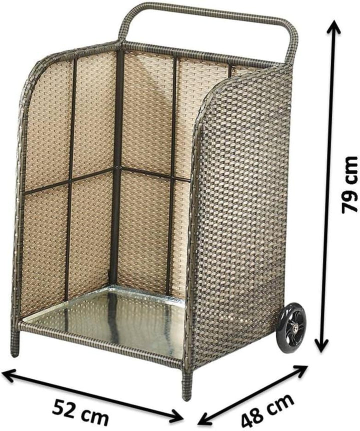 Kobolo Kaminholzwagen Transportwagen aus Polyrattan grau auf Metallrahmen 79 cm