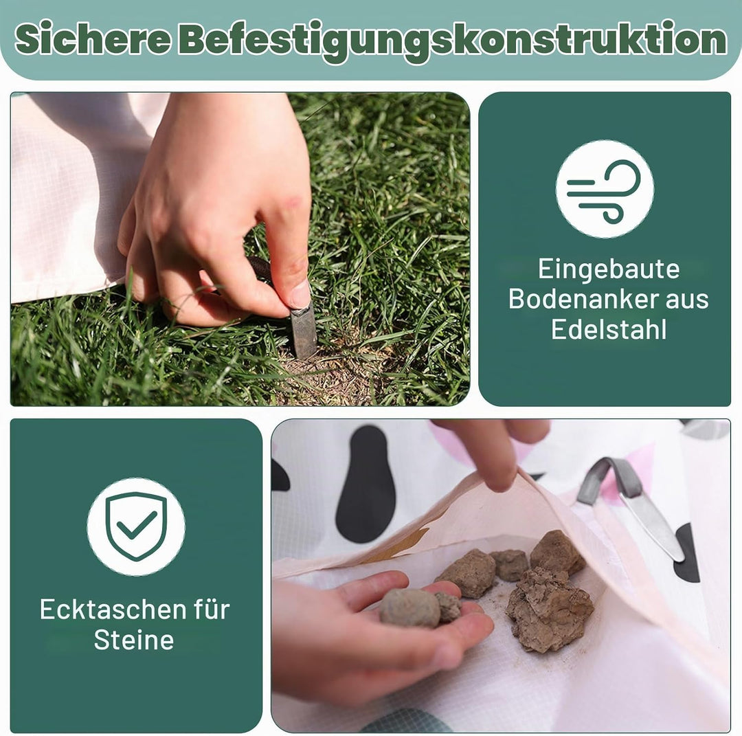 Picknickdecke wasserdicht 210 x 220 cm – Ultraleichte Faltbare Outdoor Decke, kompakt &amp; einfach fixi