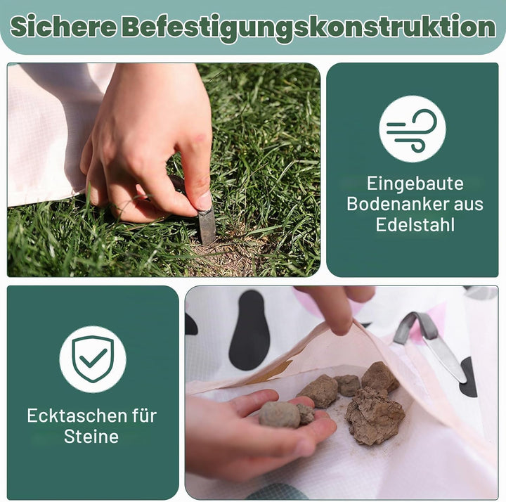 Picknickdecke wasserdicht 210 x 220 cm – Ultraleichte Faltbare Outdoor Decke, kompakt &amp; einfach fixi