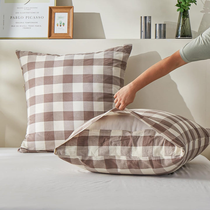 Simple&Opulence Karierter Bettbezug, 100% Gewaschene Baumwolle, Leichter, Karierter Bettbezug, Bettb