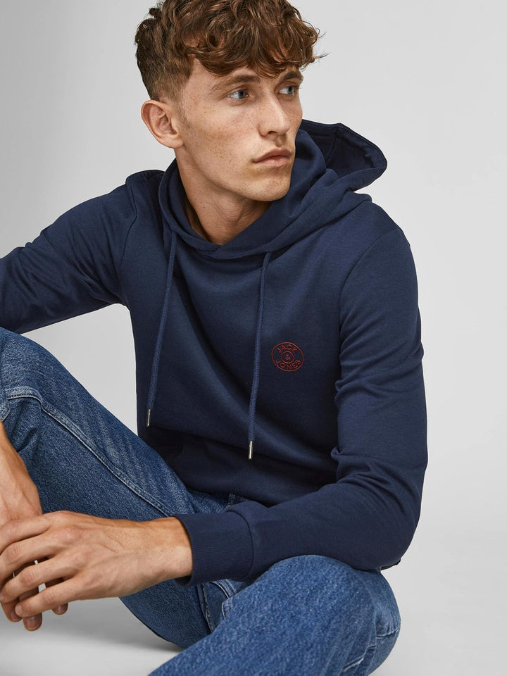 JACK &amp; JONES Herren Jjebasic Logo Sweat Hood Noos Hooded Sweatshirt S Navy Blazer, S Navy Blazer