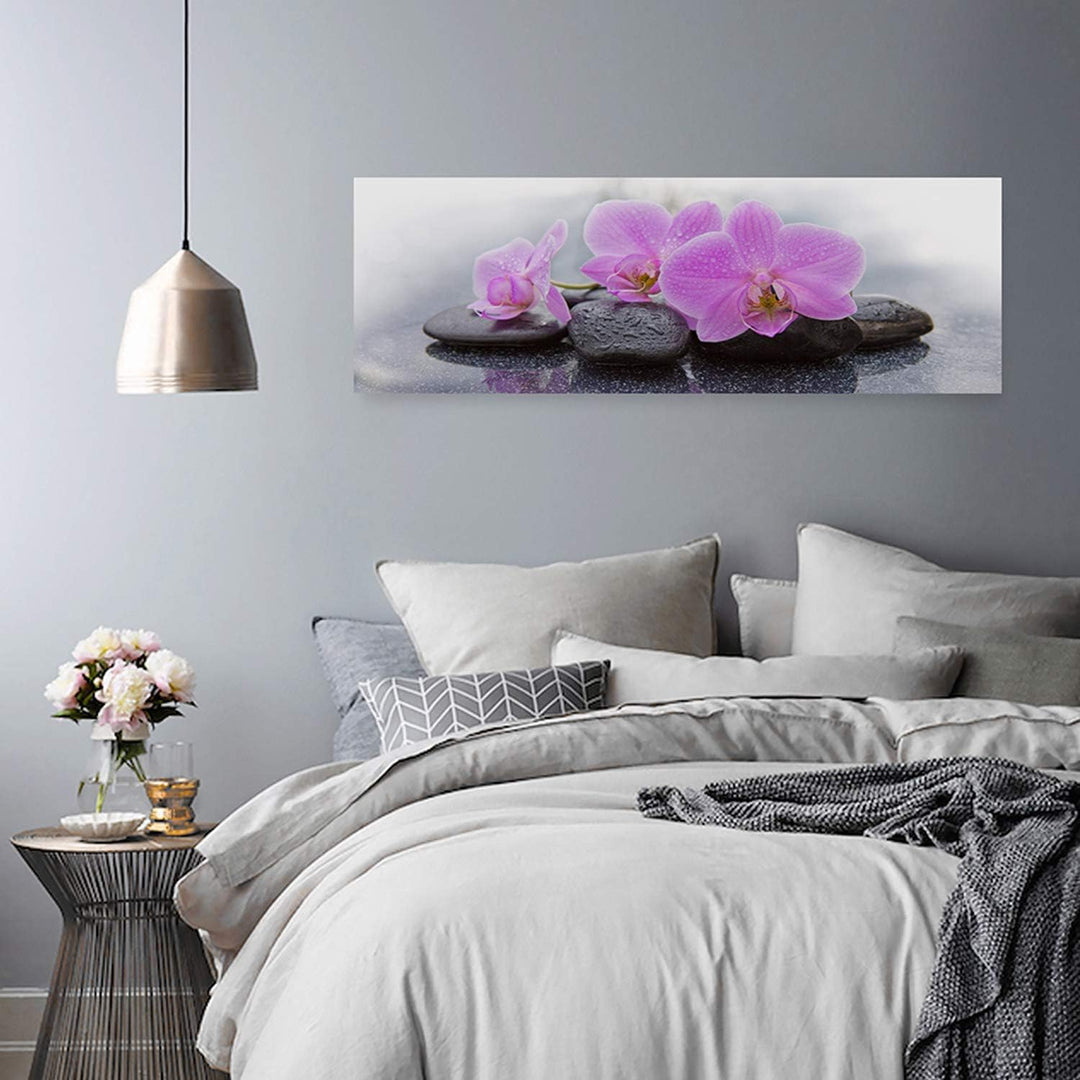 Feeby. Leinwandbild, Bilder, Wand Bild, Wandbilder, Kunstdruck 150x50 cm, ZEN, ORCHIDEE, ROSA