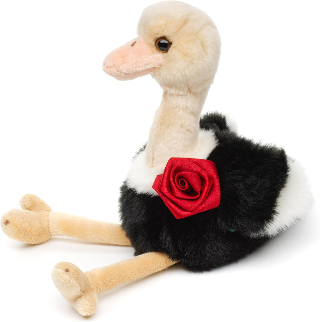 Uni-Toys - "Blumen-Strauss - Vogel Strauss mit roter Rose - 28 cm (Höhe) - Plüschtier, Kuscheltier "