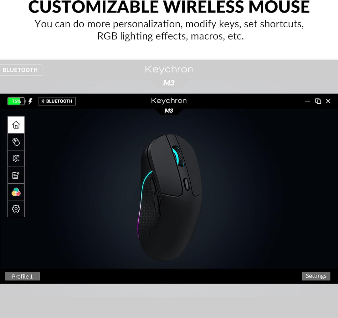 Keychron M3 Kabellose Maus, PAW3395-Sensor mit programmierbarer Makrotaste 26.000 DPI, unterstützt 2