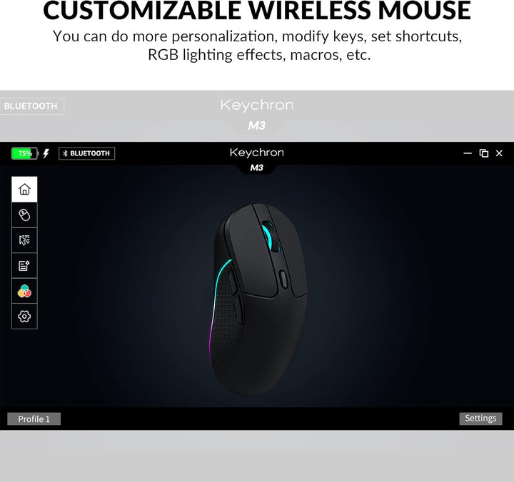 Keychron M3 Kabellose Maus, PAW3395-Sensor mit programmierbarer Makrotaste 26.000 DPI, unterstützt 2