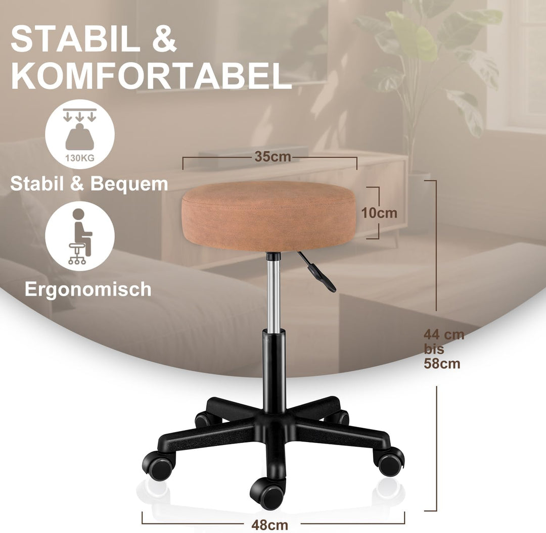 Zedelmaier Rollhocker höhenverstellbar, Bürohocker mit Gummirollen, 360° drehbar Hocker mit Rollen &