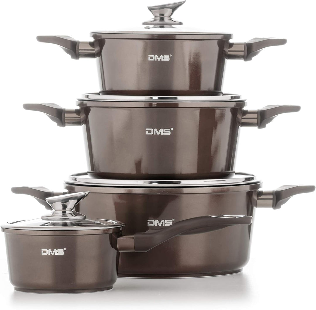 DMS® 15-teilig Induktion Kochgeschirr Kochset Töpfe Pfannen Bratpfanne Kasserolle Suppentopf Glasdec