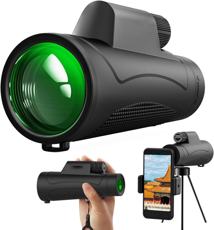 Monokular Teleskop 10X42 mit Nachtsicht mit BAK4 Prisma & FMC Objektiv with Smartphone Adapter and U