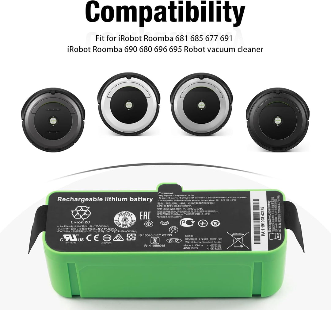 ANTIEE Vacuum Cleaner Ersatzakku für Roomba 681, 685, 677, 691, 690, 680, 696, 695 Total Clean Staub