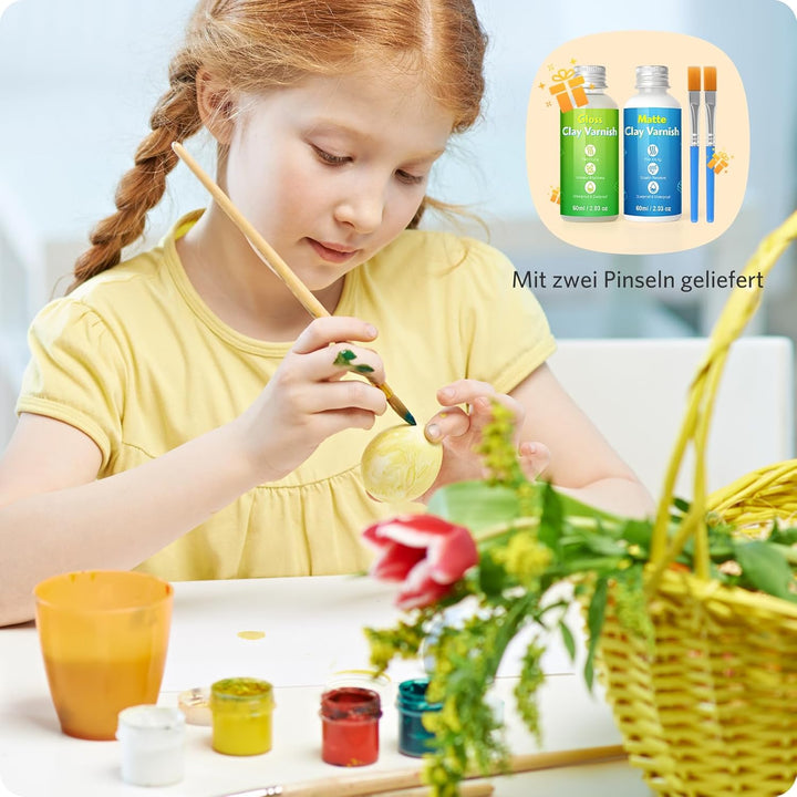 2 x 60ml Air Dry Clay Glaze, Glanz- und Mattlack Set für Lufttrocknenden Ton, Hochglanz & Kratzfest