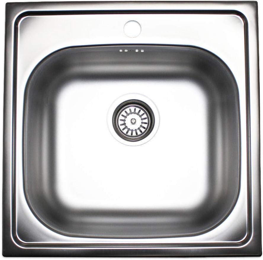 Edelstahleinbauspüle 50 x 50 cm mit vorgestanztem Hahnloch Ø 35mm Design Einbauspüle Edelstahlspüle