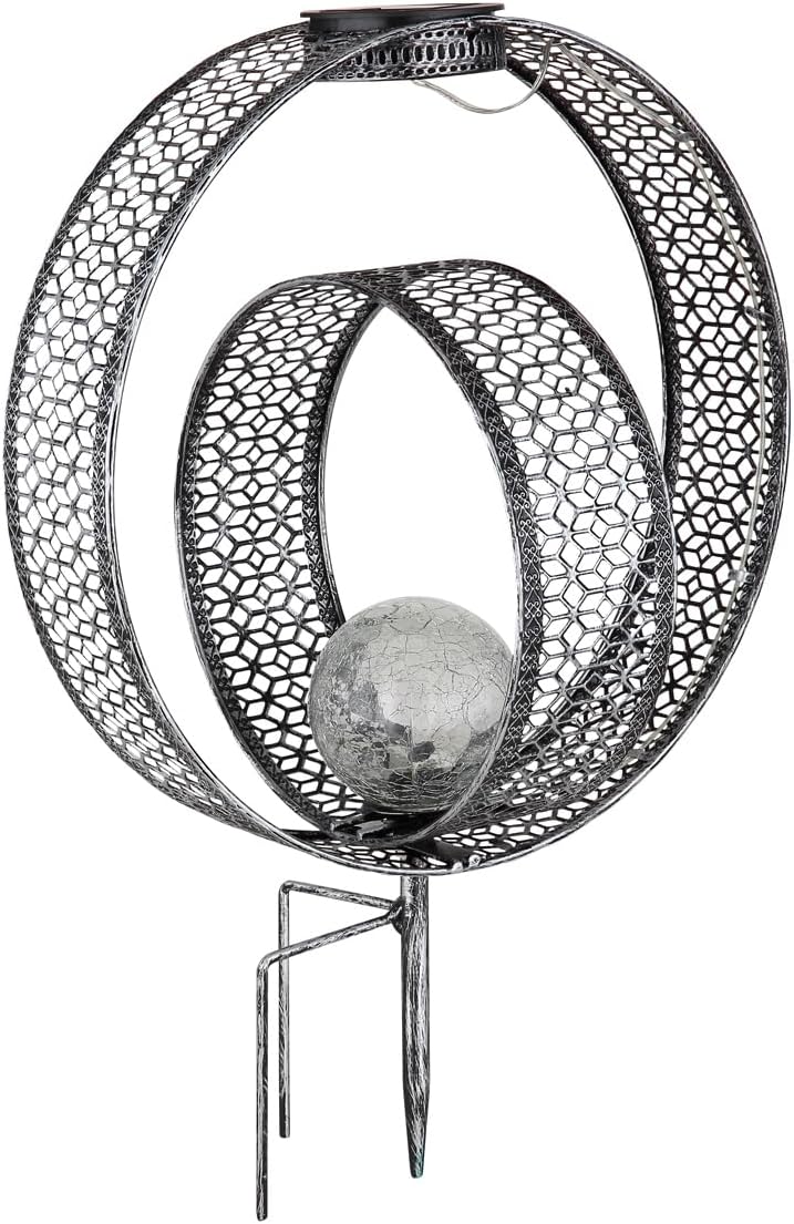 Solarleuchte mit Metallstanzungen und Glaskugel, Silber Höhe 42cm