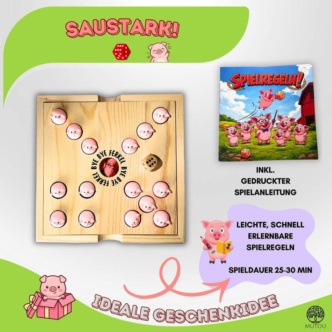 Mutou Weg mit dem Ferkel! – Das saulustige Big Hole Würfelspiel aus Holz | 60 Schweinchen | Schweinc