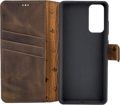 Suncase Book-Style Hülle kompatibel mit Samsung Galaxy A72 Leder Tasche (Slim-Fit) Lederhülle Handyt