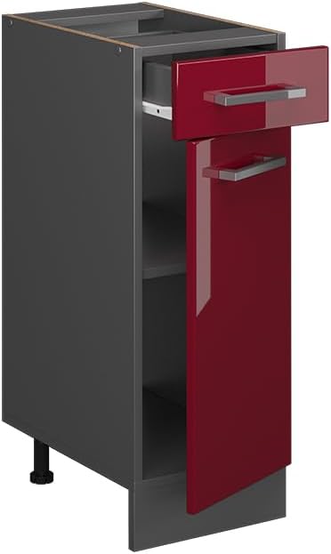 Vicco Küchenschrank mit Schublade R-Line, Bordeaux Hochglanz/Weiss, AP Marmor Bordeaux Hochglanz Sch
