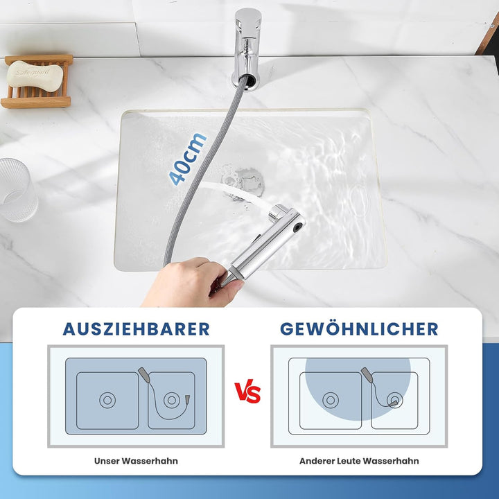 Wasserhahn Bad mit 3 Strahlarten ausziehbare Waschtischarmatur mit Ablaufgarnitur, Einhebelmischer A