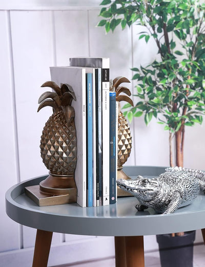 HAUCOZE Buchstützen Skulptur Ananas Dekor Tisch Statue Arts Polyresin Geschenk Silber Figuren 26cm,