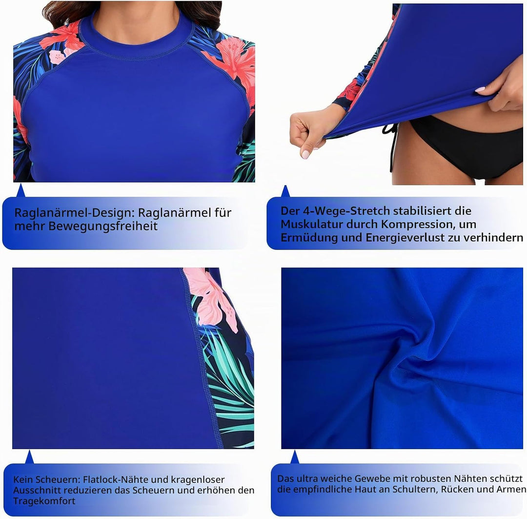 SURFEASY Damen Rash Guard Langarm Sonnenschutz Schnelltrocknend Badeshirt Surf Shirt Schwimmen Badem