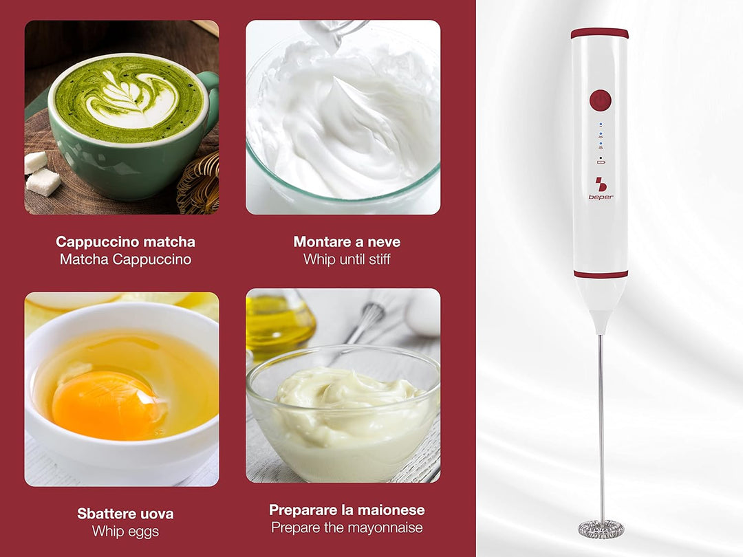 BEPER P102SBA008 Milchaufschäumer USB Cappuccino maker - Milchaufschäumer Stab mit Schneebesen