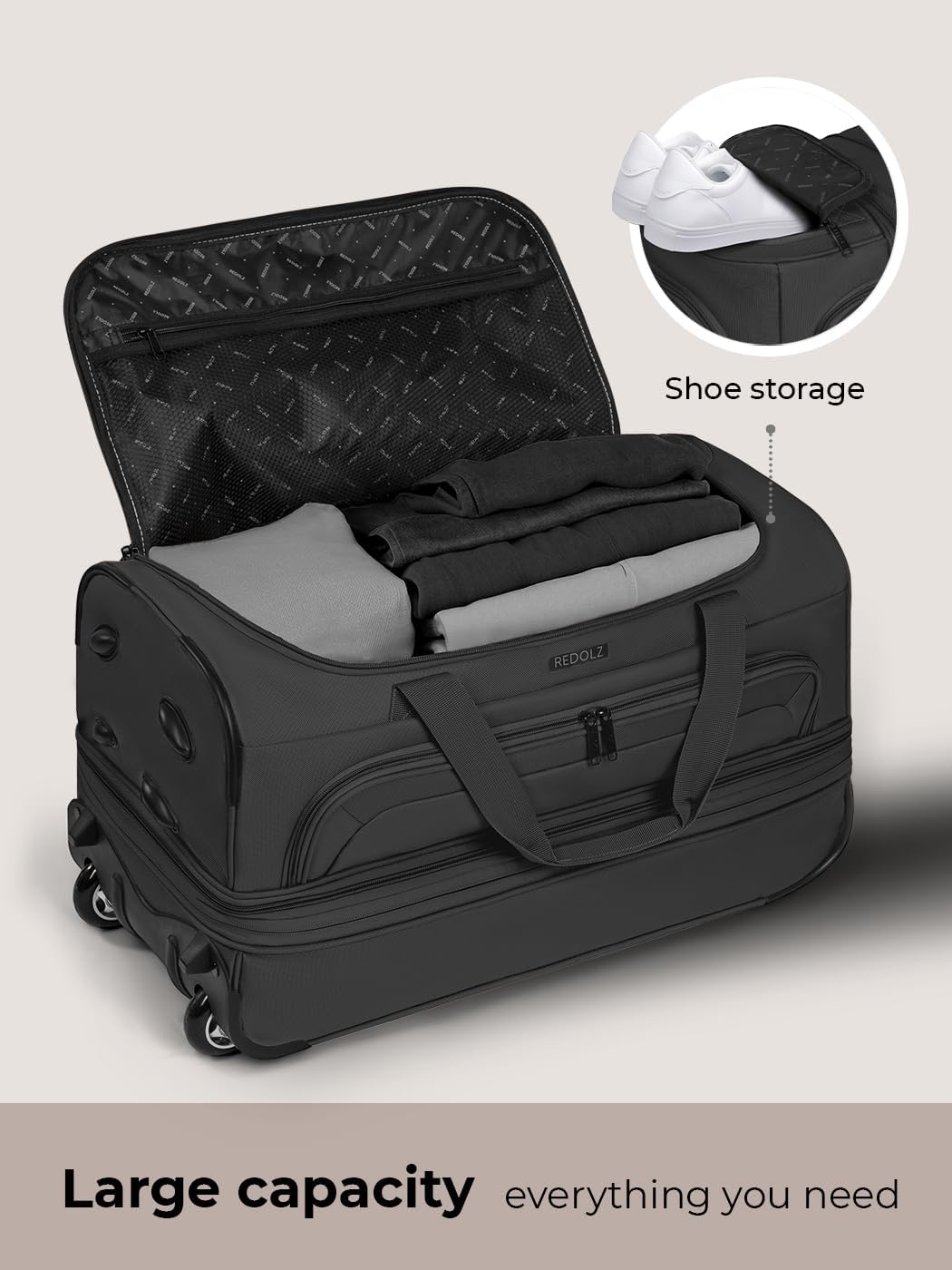 REDOLZ 2-Rollen MEDIUM Trolley-Reisetasche | Volumen mit Dehnfalte erweiterbar von 51 auf 64 Liter |
