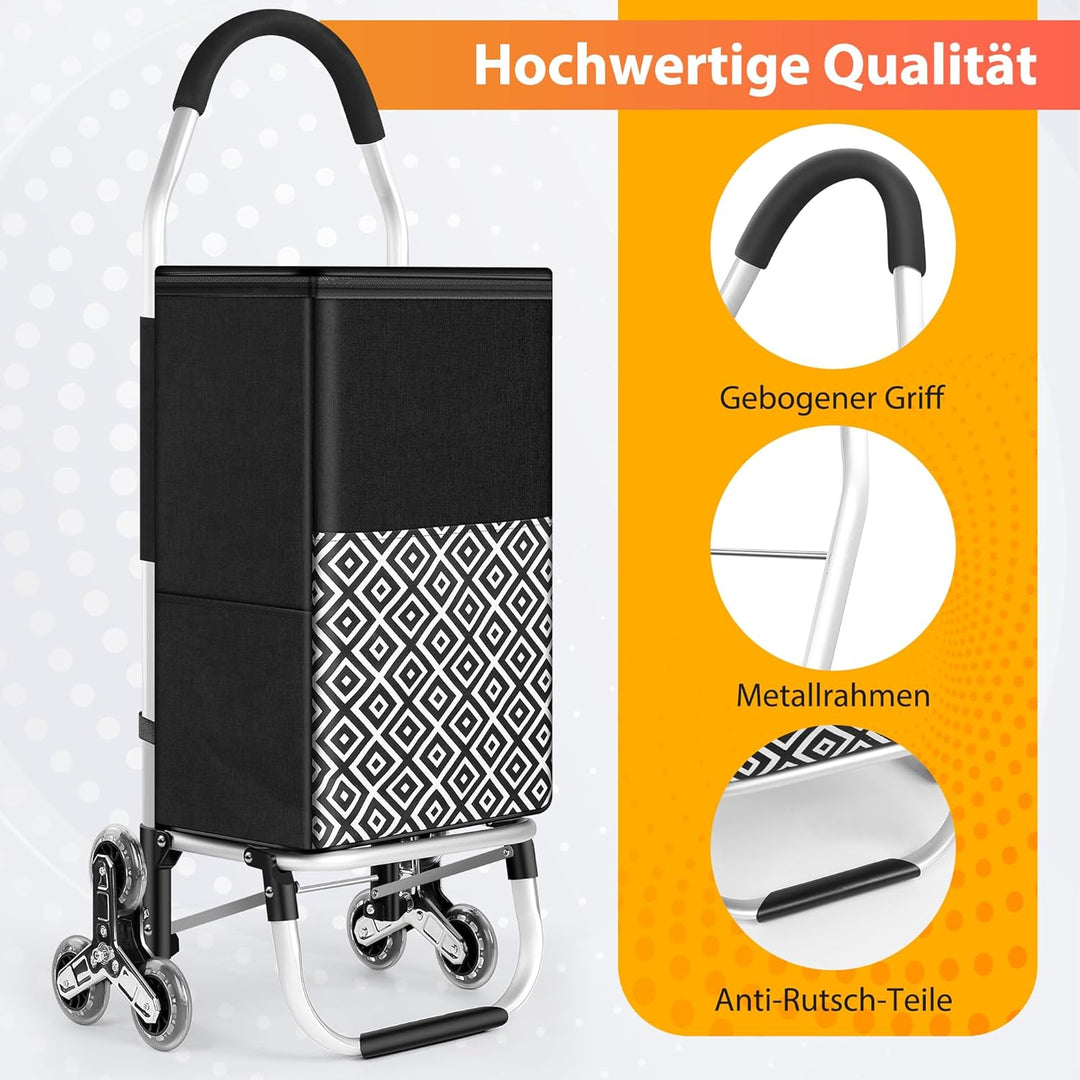50Liter Einkaufstrolley Treppensteiger & Thermotasche Kühlfach, Shopping Trolley mit Treppenläufer,