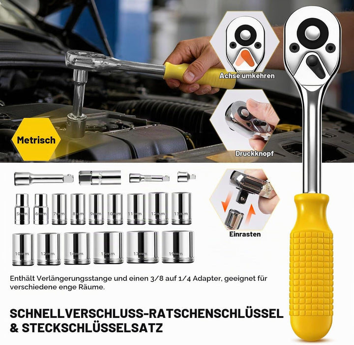 Enventor Werkzeugkoffer Gefüllt 231-tlg, Haushaltswerkzeugset mit Ratschenschlüssel, Schraubenschlüs