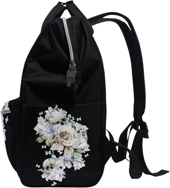 Schöne Aquarell-Totenkopf-Rosen Wickeltasche Reiserucksack Grosse Kapazität Schulter Mom Taschen für