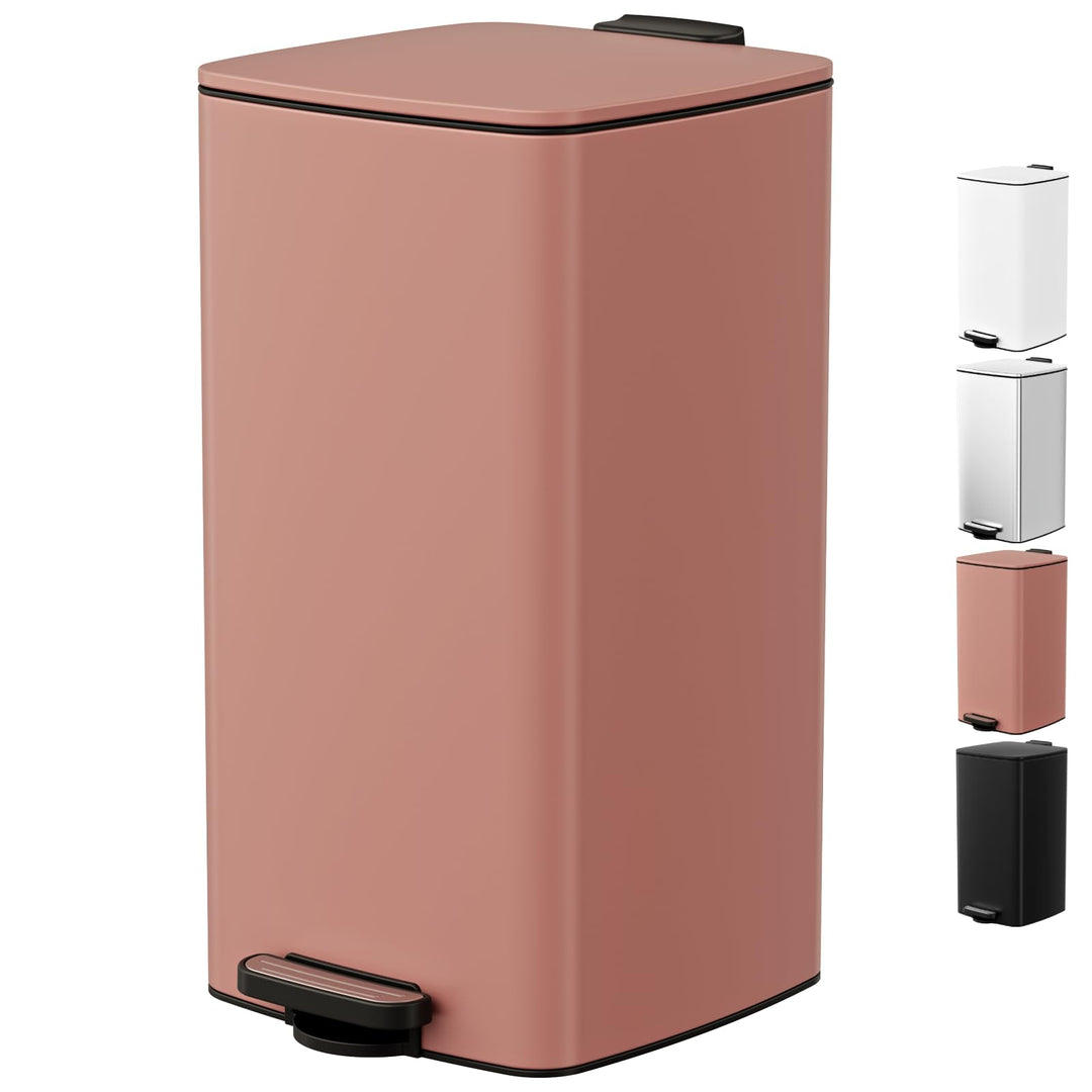 LIFERUN Mülleimer 30L aus Stahl, rechteckiger Abfalleimer mit Soft-Close-Deckel, Pedal und Inneneime