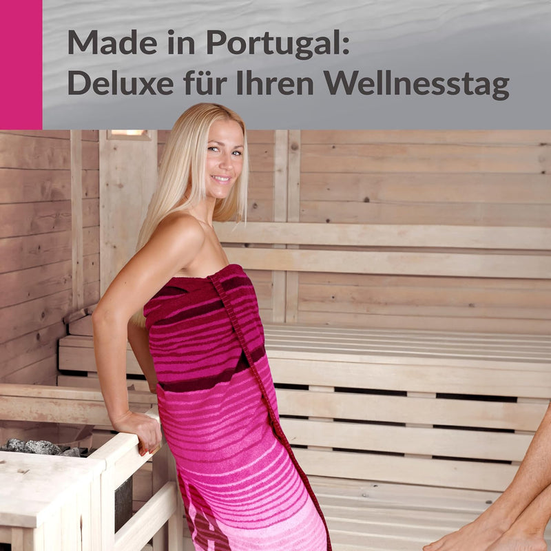 Lashuma Saunatuch Oslo, Streifen Rosa bis Weinrot, Hochwertiges Saunaliegetuch, Riesen Badehandtuch,