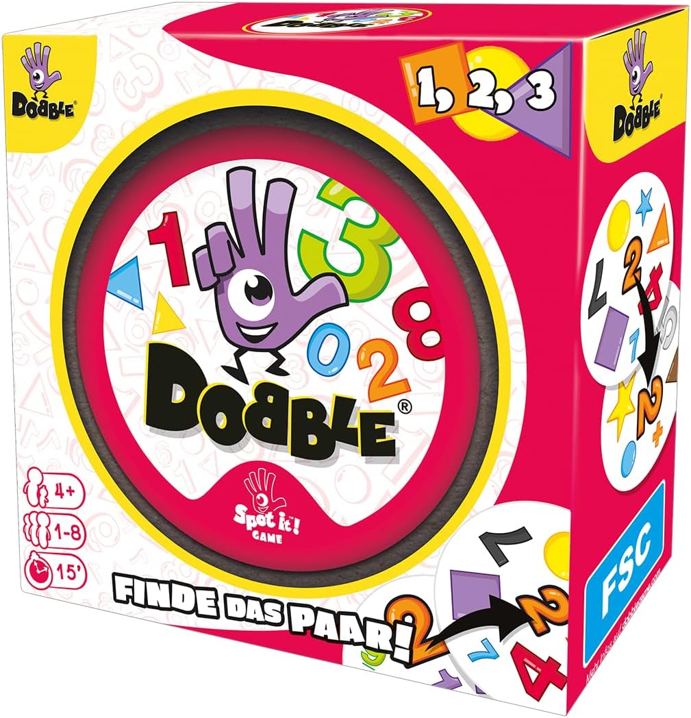 Zygomatic, Dobble 1,2,3, Eco-Sleeves, Kinderspiel, Kartenspiel, 1-5 Spieler, Ab 3+ Jahren, 10 Minute