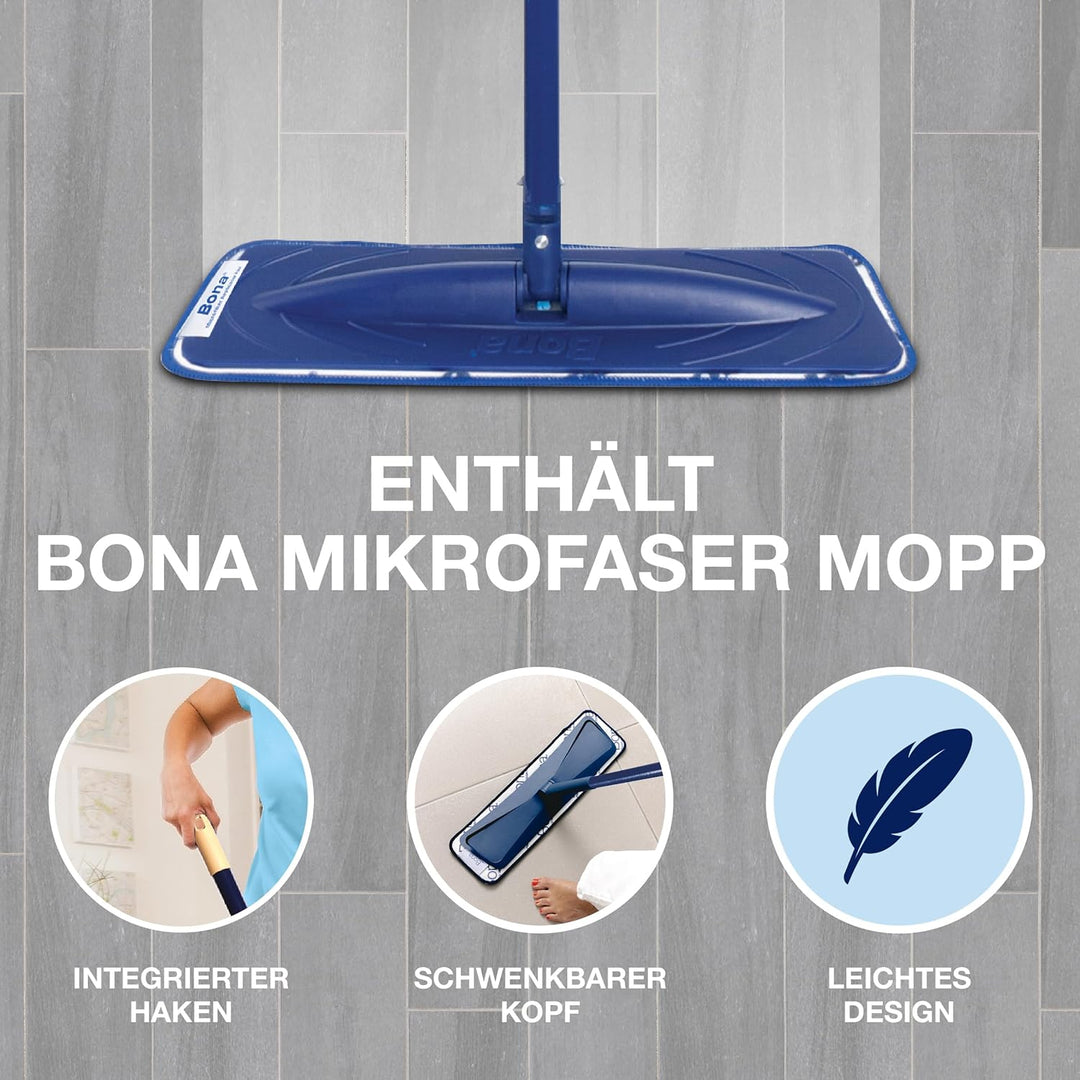 Bona Laminat Reinigungsset, Mikrofaser, Stein, Fliesen- und Laminatreiniger, 1L, 1000