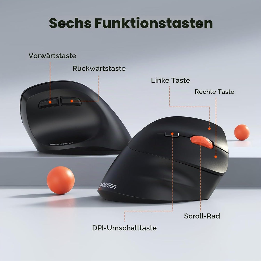 MEETION Neue ergonomische kabellose Maus, vertikale Bluetooth-Maus mit 3 Multi-Geräte-Kopplungen für