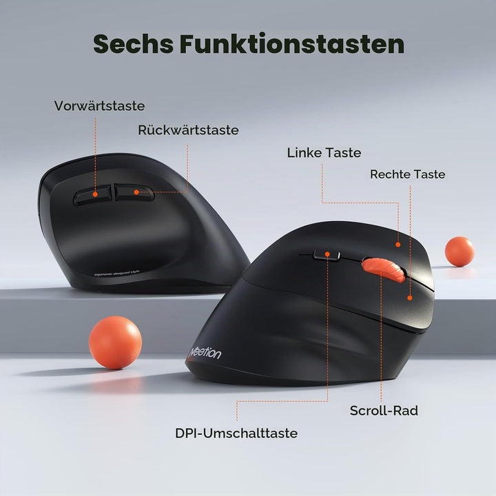 MEETION Neue ergonomische kabellose Maus, vertikale Bluetooth-Maus mit 3 Multi-Geräte-Kopplungen für