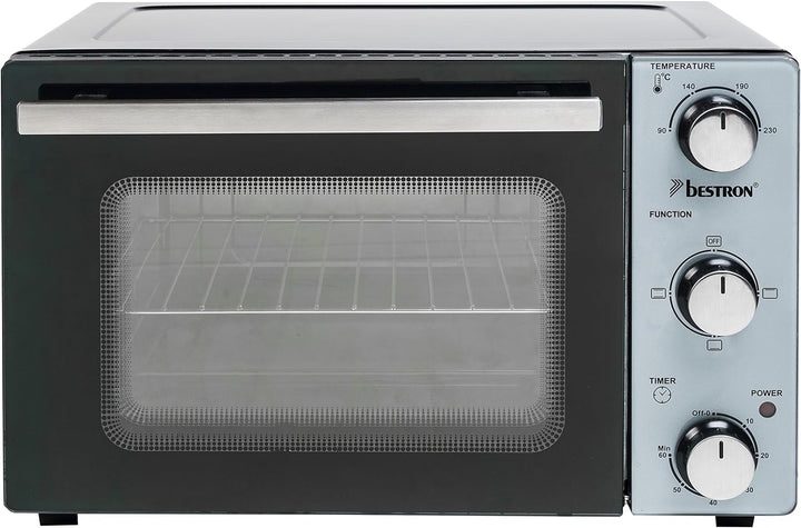 Bestron AOV20 Kompakter Mini-Backofen mit Ober-/Unterhitze, 20 Liter, 1300 W, Edelstahl, Schwarz 20