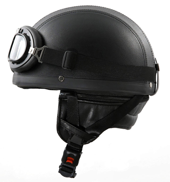 Retro Oldtimer Helm mit Kunstleder bezogen und Fliegerbrille Grösse (XL (61cm)), XL (61cm)