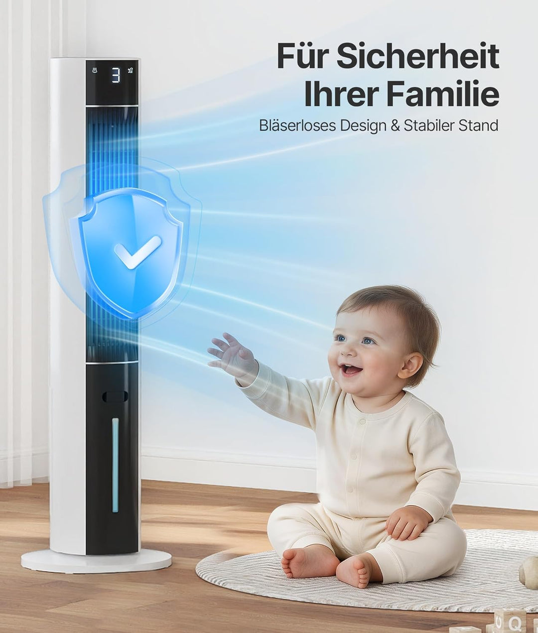 Turmventilator Luftkühler mit Wasserkühlung - Mobile Klimaanlage ohne Abluftschlauch, Ventilator mit