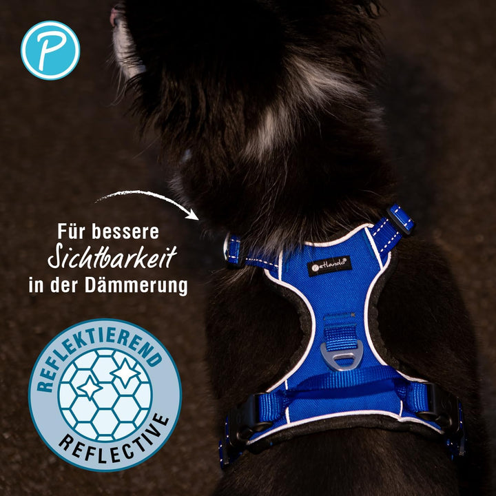 Petlando Hundegeschirr Outdoor – stark reflektierend, gepolstert, atmungsaktiv, robust, stufenlos ve