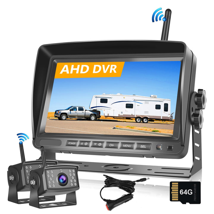Hodozzy Digitale Kabellos Rückfahrkameras DVR Videoaufzeichnung-7 Zoll IPS Monitor AHD 2 Kameras mit