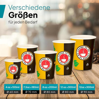 1000 Stück 7,5oz/180ml Kaffeebecher to go | Pappbecher Cups Coffee to Go Becher | Kaffee to+go Papie