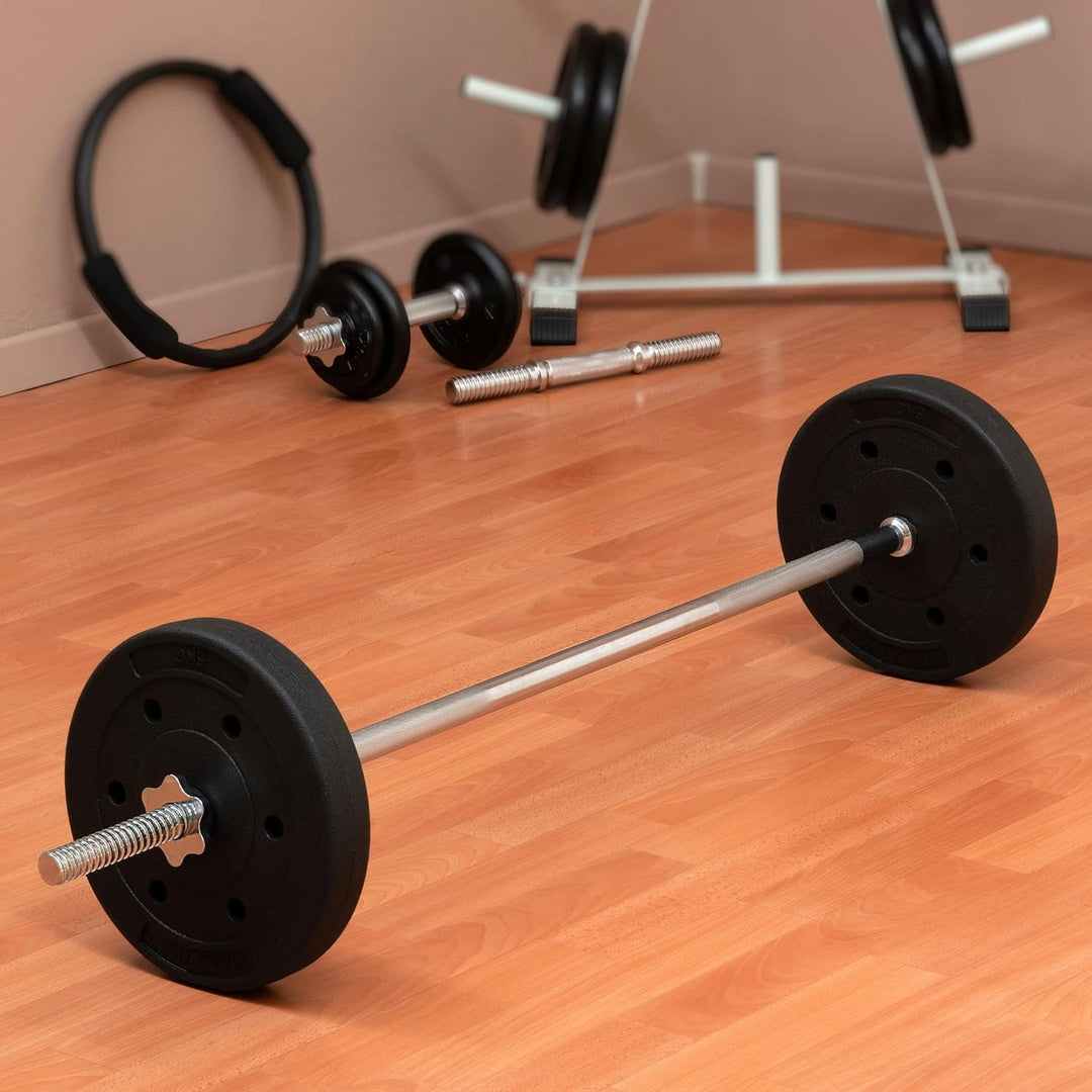 MAXXIVA® Langhantel-Set Zement 30 kg 4 Gewichtsscheiben Sternverschluss Hantelset für Kraftsport Mus