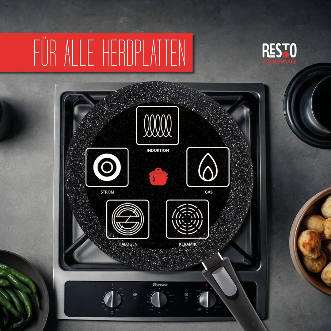 RESTO Bratpfanne 26 cm, tiefe Wokpfanne aus geschmiedetem Aluminium mit vierschichtiger Marmor-Antih