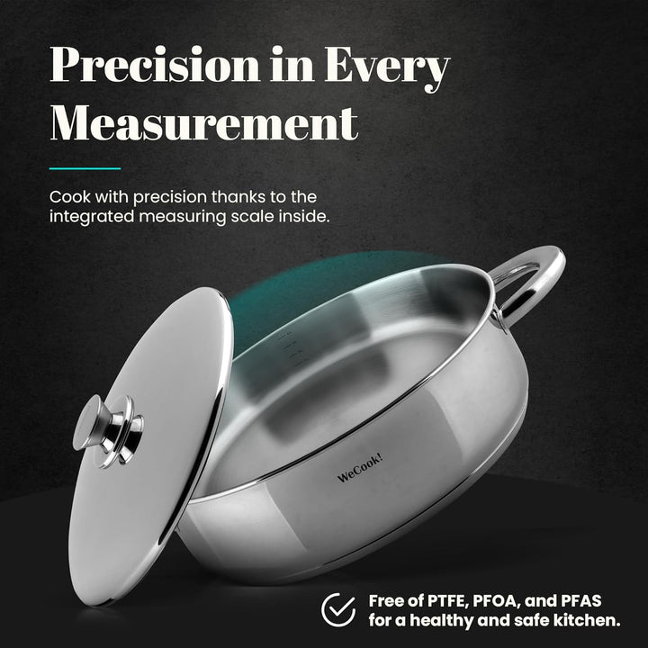 STAINLESS LOW COOKING POT WITH LID 32 cm. 6.8 Liter, 6.8 Liter