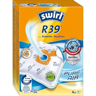 Rowenta RO3950 Staubsauger mit Beutel + 4er Pack Swirl R 39 Staubsaugerbeutel für Dauerhaft hohe Sau