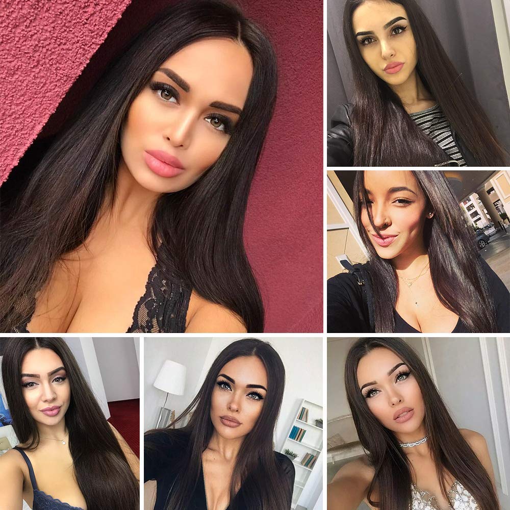 PORSMEER Perücke Damen Braun Lang Glatt Gerade Perücken für Frauen/Mädchen/Afro Natürliche Synthetis