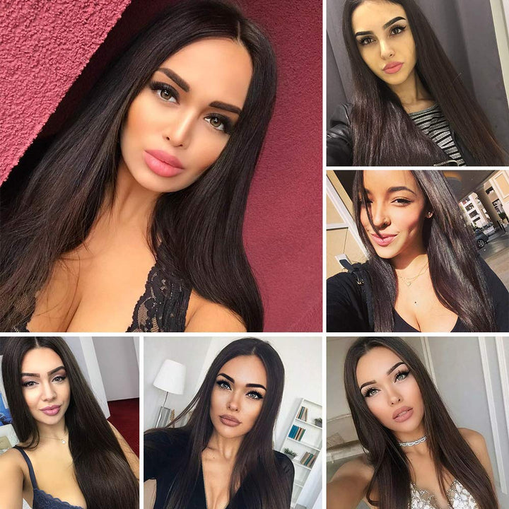 PORSMEER Perücke Damen Braun Lang Glatt Gerade Perücken für Frauen/Mädchen/Afro Natürliche Synthetis