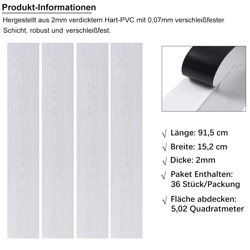 INMOZATA 5,02m²/ 36 Fliesen PVC Bodenbelag Selbstklebend Vinylboden Selbstklebend PVC Laminat -91,5